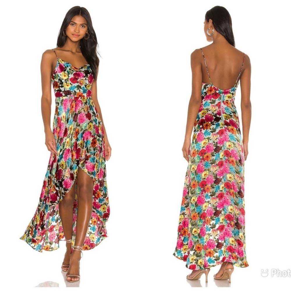 Alice + Olivia Christina Floral High Low Just Bloom Silk Blend Dress Midi Sz 14